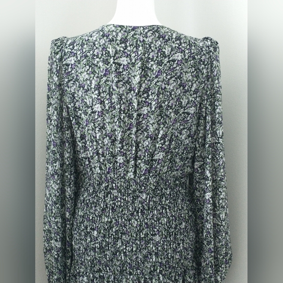 Astr floral ruffle puff sleeve asymmetrical midi dress M - Picture 8 of 11